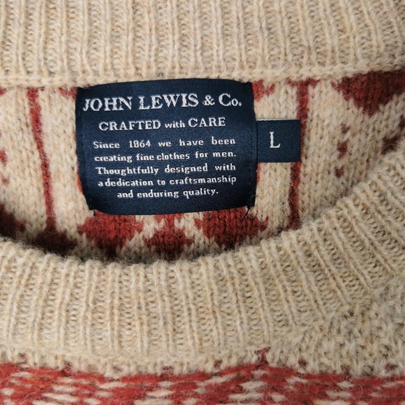 JOHN LEWIS Fair Isle Weave Wool Jumper Oatmeal Red Grey Patterned Size Large 44" - Picture 4 of 8